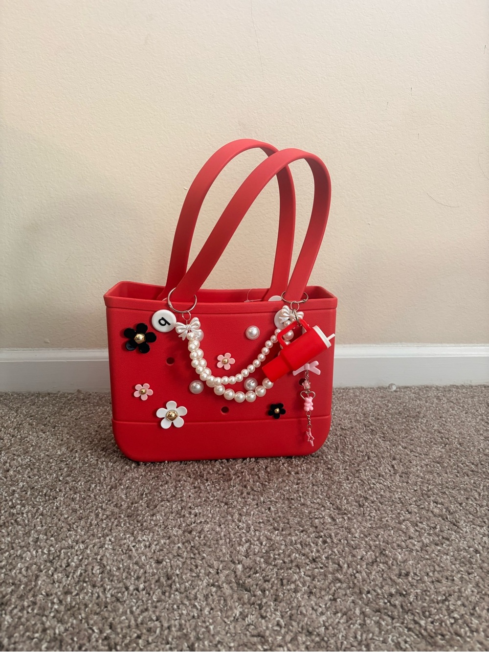 BOGG BAG Red Tote with Stud Accents and Charm